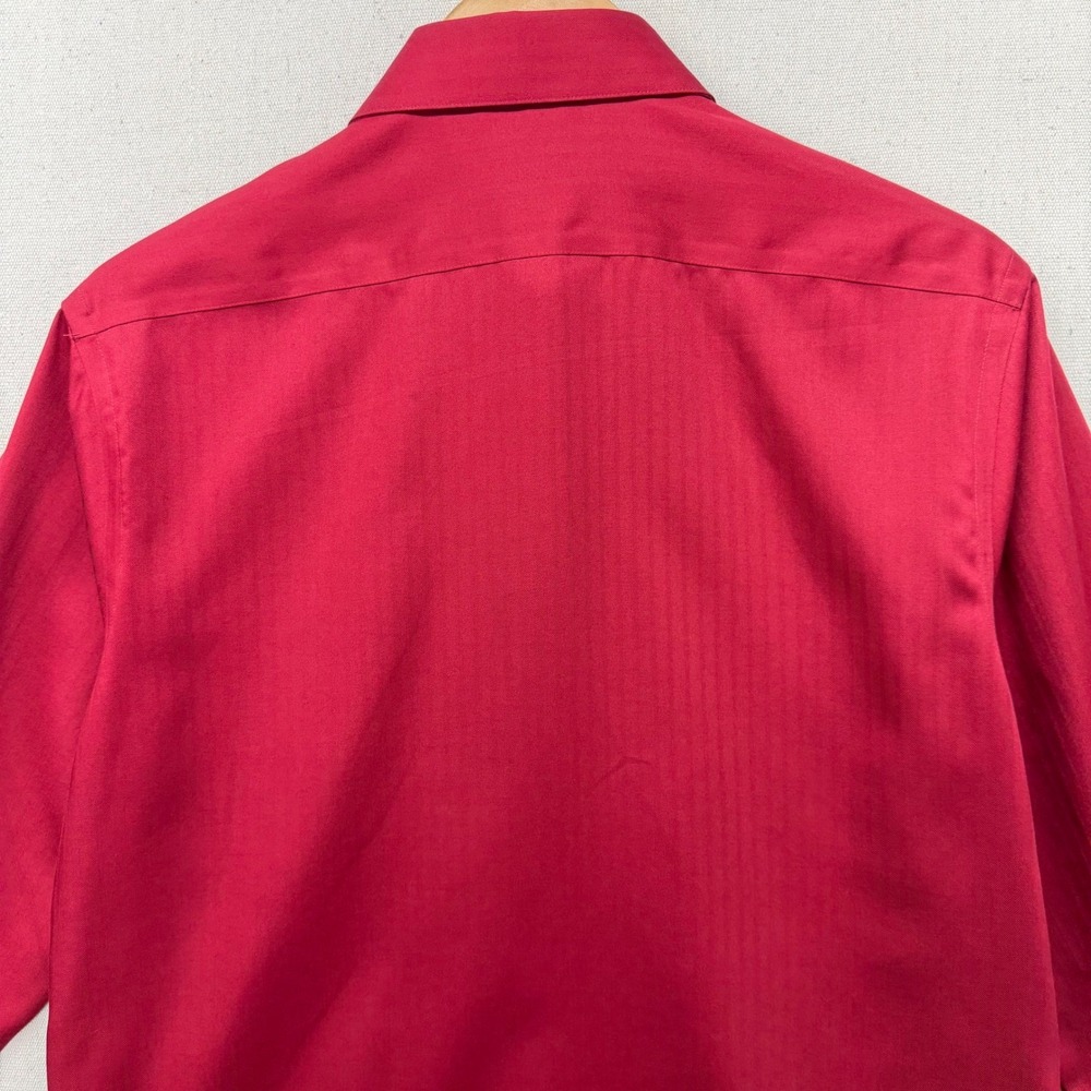 Joseph Abboud Mens Slim Fit Dress Shirt Red Herringbone Long Sleeve Button Down - Picture 7 of 12